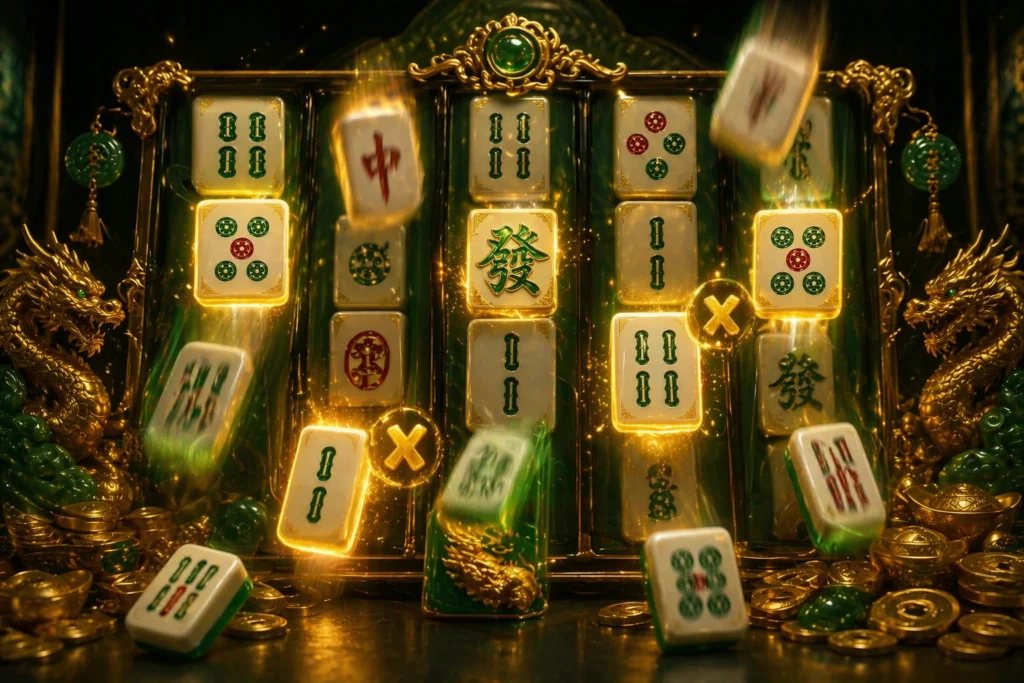 Mahjong Ways cascading tiles and increasing multiplier gameplay illustration