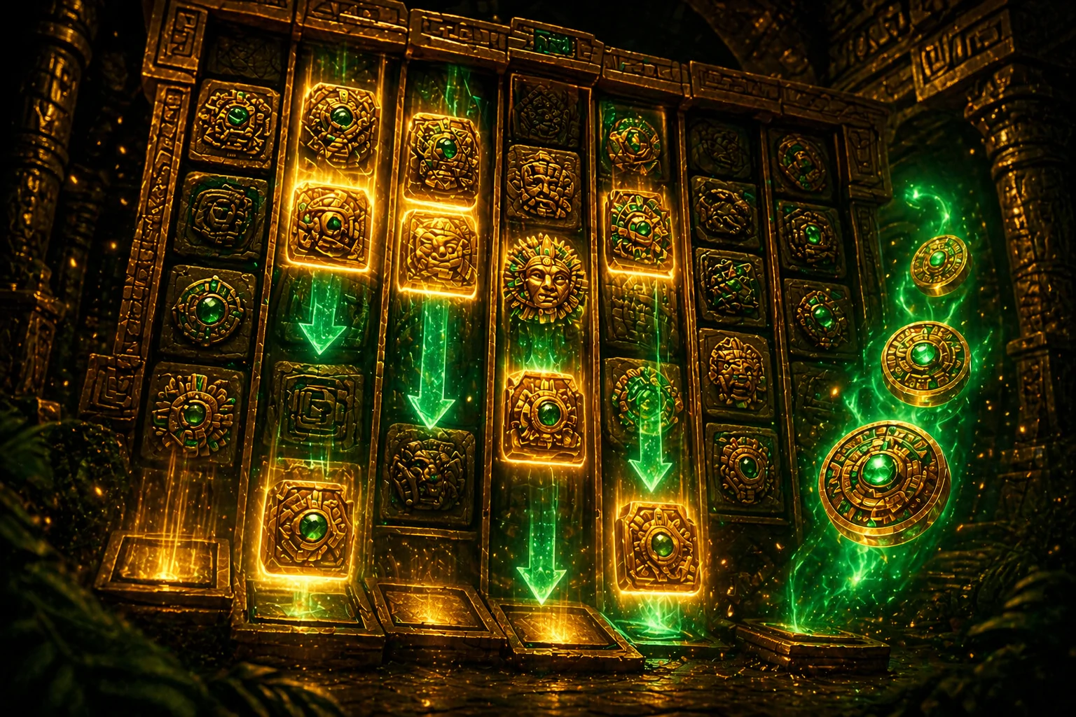 Treasures of Aztec cascading reels and multiplier gameplay illustration